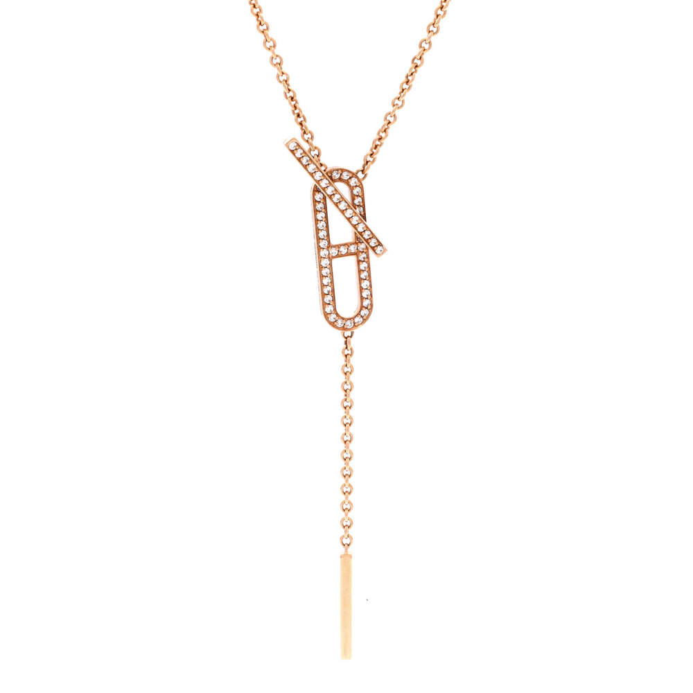 Hermes Small Ever Chaine d'Ancre Lariat Necklace 18K Rose Gold with Diamonds